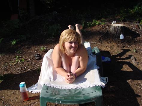 cute chubby wife camping outdoors nude posing for hubby at park 6