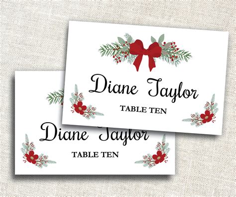 holiday place card template editable place card ms word etsy