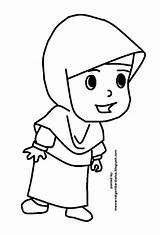 Mewarnai Kartun Sketsa Sekolah Muslimah Akhwat Muslim Jilbab Berdoa Santri sketch template