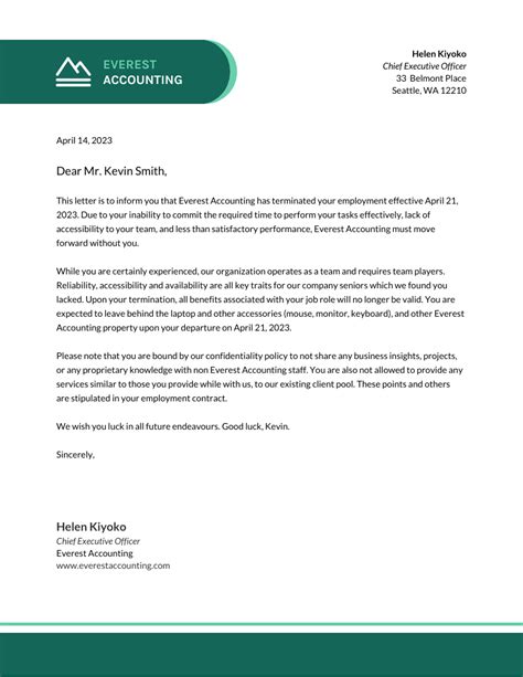 business accounting termination letter template