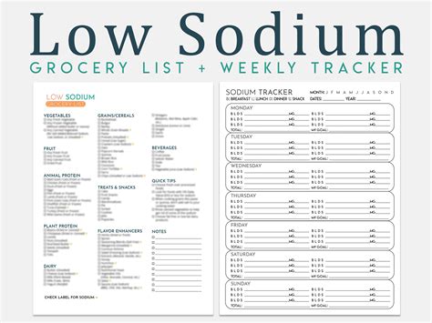 sodium diet grocery list weekly tracker   letter printable