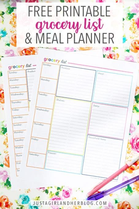 meal planning template  grocery list