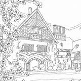 Coloring Pages Scenery Adult Color Coloriage Adults Colouring Mountain Gables Green Books Anne Landscapes Book Printable Waves Landscape House Buildings sketch template