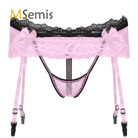 mens lingerie sissy underwear hollow out lace skirted thongs bowknot