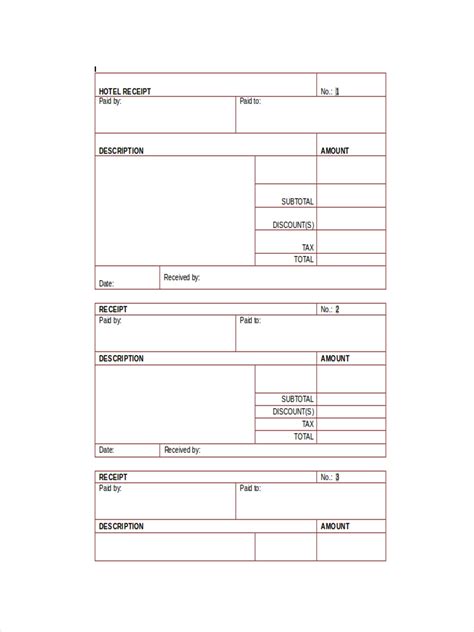 hotel receipt templates  printable word excel  samples