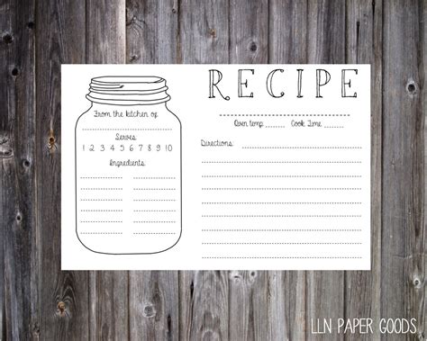 mason jar recipe card  instant   llnpapergoods