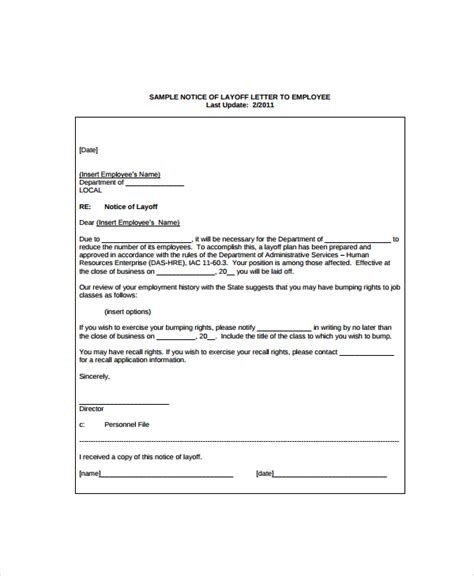 sample layoff notice templates   ms word
