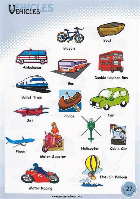 vehicle names transportation vocabulary