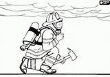 Coloring Firefighter Pages Fire Oxygen Printable Fireman Smoke Under Tank Kids Firemen Walking Crouched Ax Mask Thick Choose Board sketch template