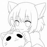Neko Cat Pages Anime Coloring Kawaii Girl Lineart Drawings Easy Drawing Line Cute Sketches Chibi Deviantart Girls Sketch Base Color sketch template