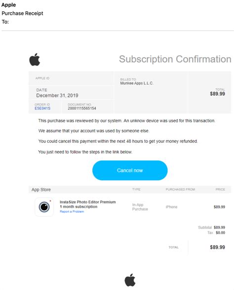 scam email apple purchase  eye