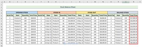 create  stock balance sheet  excel  quick steps