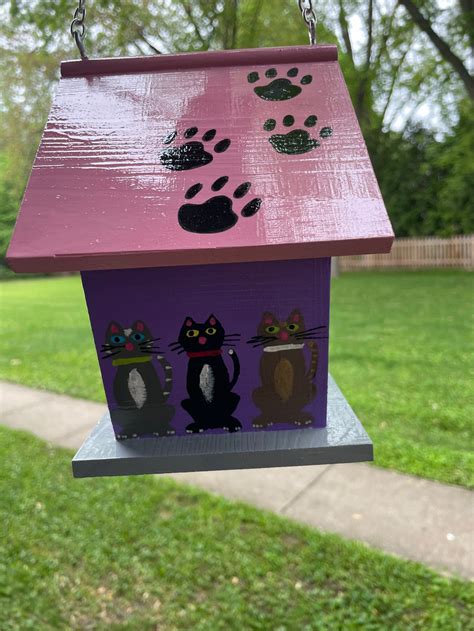 clever cat birdhouse etsy