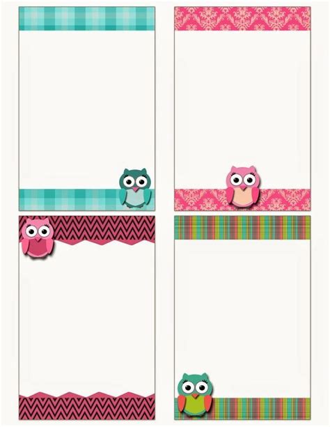 printable note card template    printable owl notecards