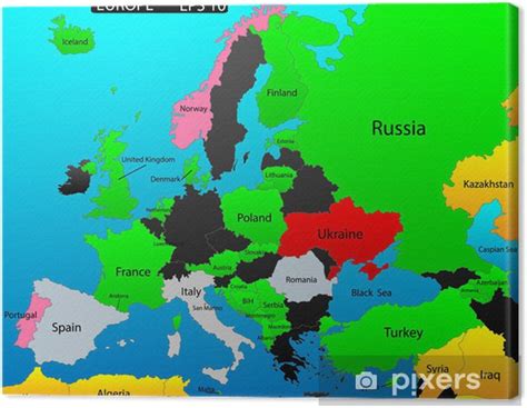 canvastavla karta oever europa redigerbara med alla laender som ingar
