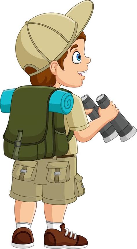 cartoon explorer boy holding  binoculars  vector art  vecteezy