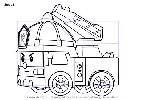 learn   draw roy fire truck  robocar poli robocar poli step