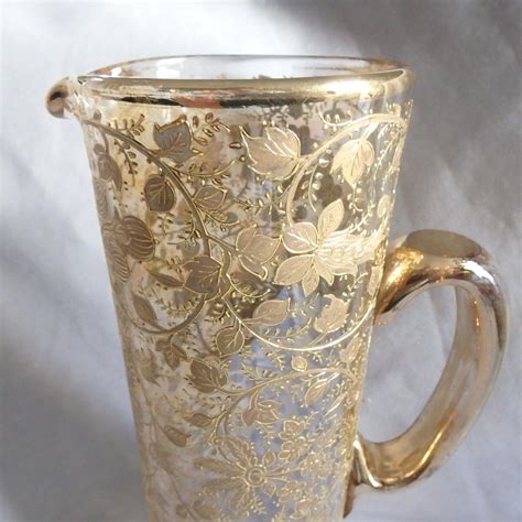 Antique Moser Blown Art Glass Pitcher With Enamel And Gilt Floral From