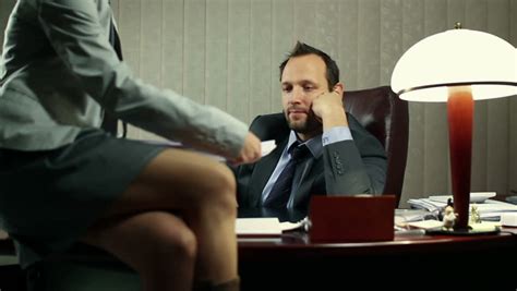 boss in office flirting with cute secretary getting angry stock footage