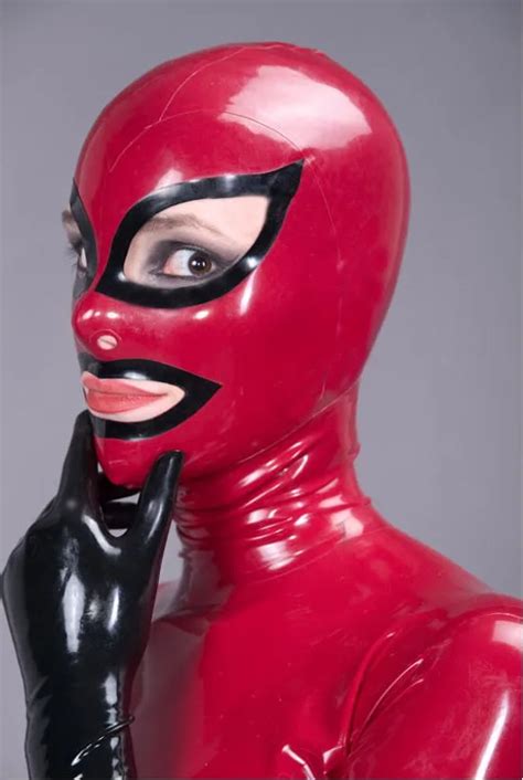 Latex Red Hood Fetish Rubber Mask 0 4mm Thickness Latex Rubber Skin