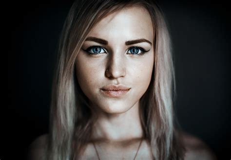 Portrait Blonde Blue Eyes Alla Emelyanova Girl Model Wallpaper