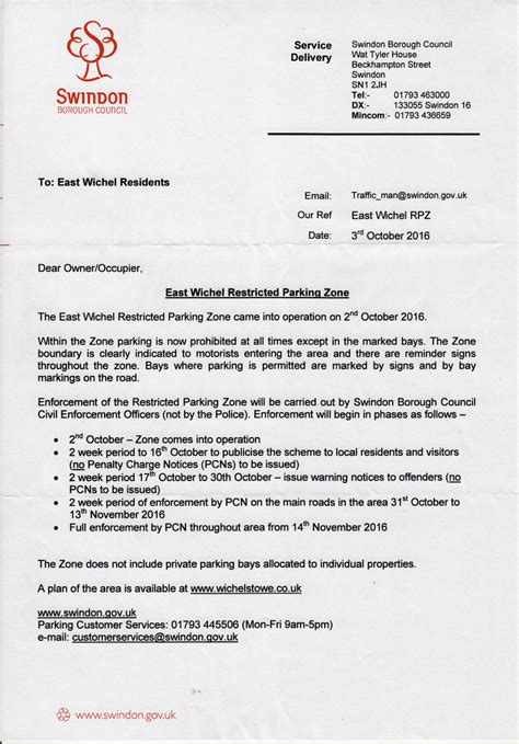 parking restriction introduction detailed  letter  residents east