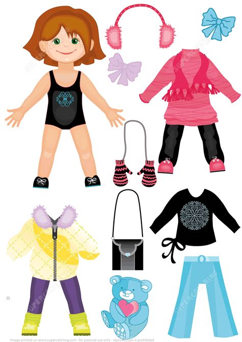 set  winter clothes   cute girl paper doll  printable