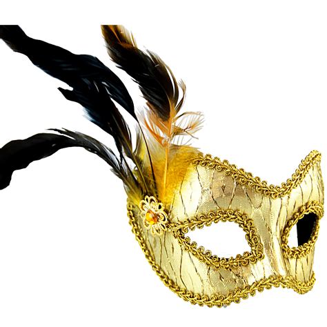 masquerade mask gold wside feathers