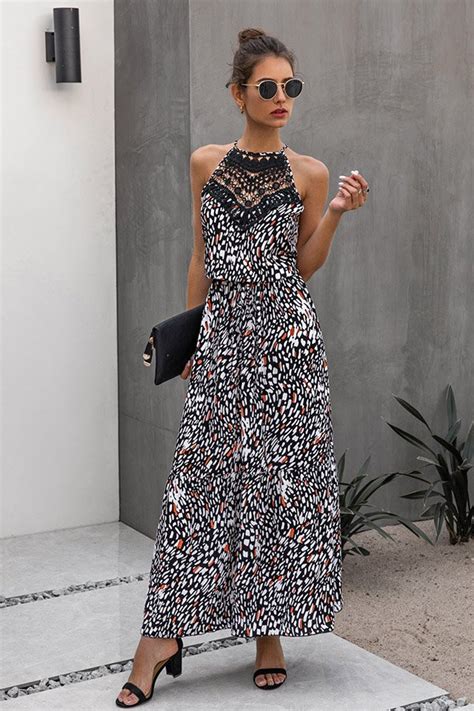 Long Sleeveless Maxi Dress With Strap And Lace Design