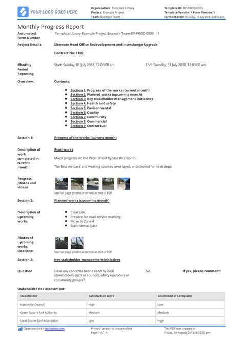 monthly construction progress report template   template