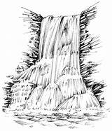 Cascade Terjun Waterfalls Montagnes Lukisan Waterval Landschap Schets Kekinian Sketsa Cliffs Landscape Rotsen Getekende Vectorillustratie Rivière sketch template