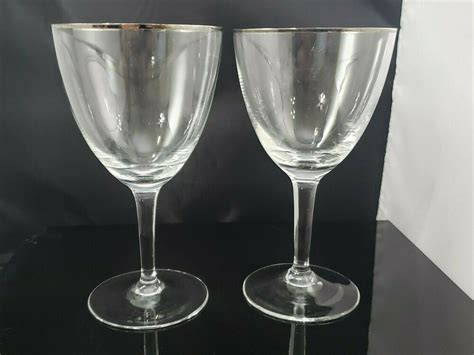 Set Of 2 Elegant Clear Glass Stemmed Wine Water Goblet Glasses Gold