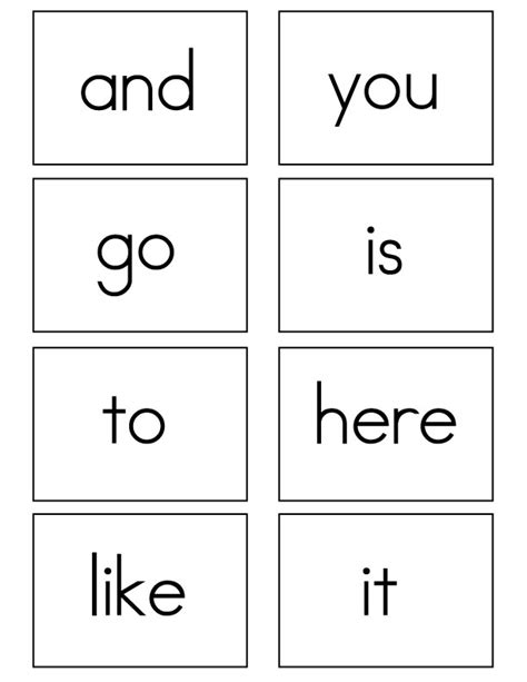 kindergarten sight words flash cards  fabulous printable