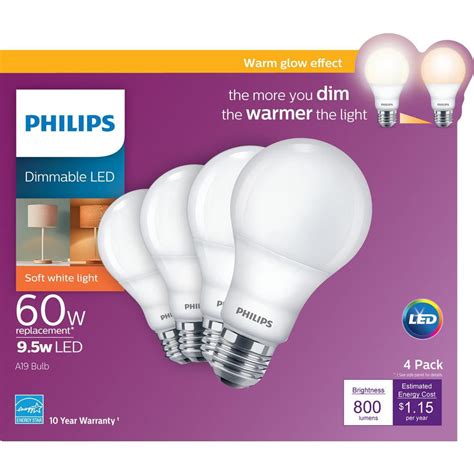 philips  watt equivalent  dimmable  warm glow dimming effect energy saving led light