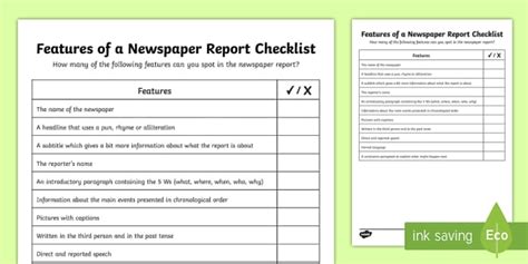 features   newspaper article checklist teacher