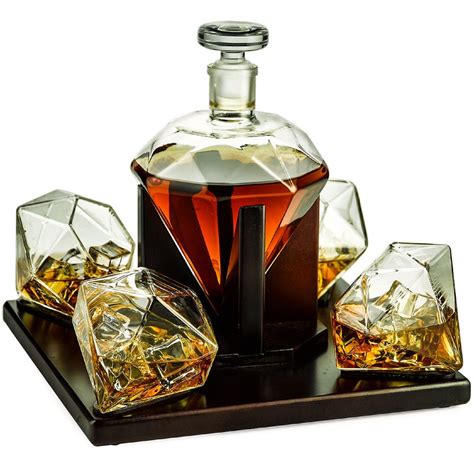 Diamond Decanter Set With Tray And 4 Glasses Brookstone
