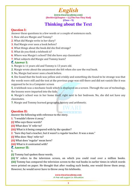 ncert solutions for class 9 english beehive chapter 1 in