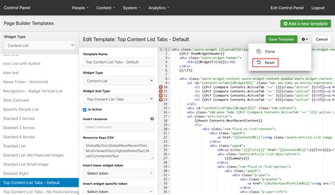 top content list tabs default template communifire documentation