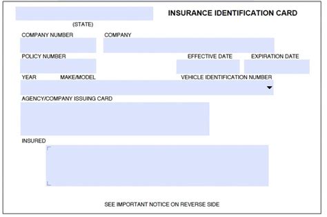 auto insurance card template wikidownload printable fake car