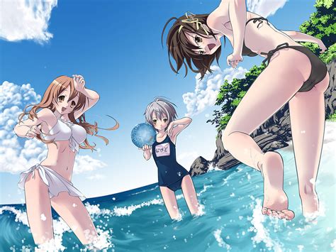 asahina mikuru ball beach bikini nagato yuki school swimsuit suzumiya haruhi suzumiya haruhi no