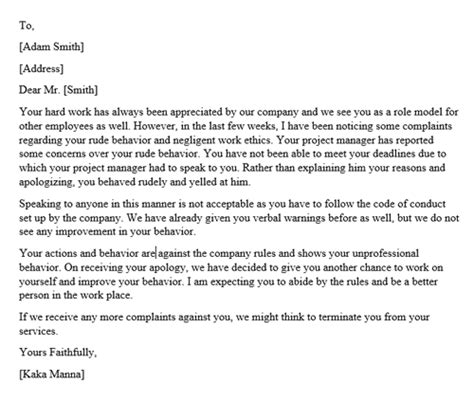 letter  reprimand  employee performance template samples