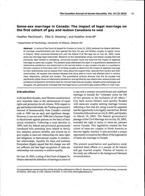 pdf same sex marriage in canada the impact of legal