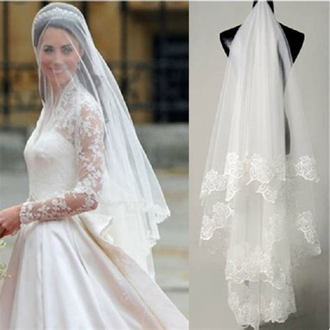Cheap 1 5m Kate White Lace Edging Wedding Veils Princess Vintage