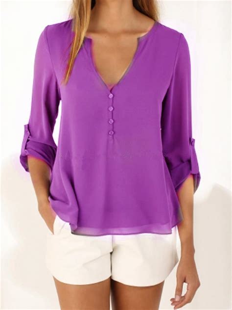 women summer purple chiffon tee shirt casual blouse loose tops