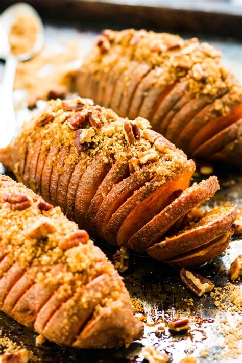 Hasselback Sweet Potatoes With Brown Sugar And Pecans