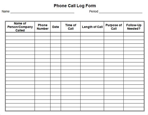 call log templates   excel