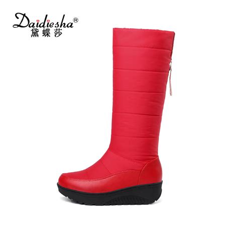 daidiesha effen vrouwen warme knie hoge laarzen fashion crystal ketting snowboots winter platte