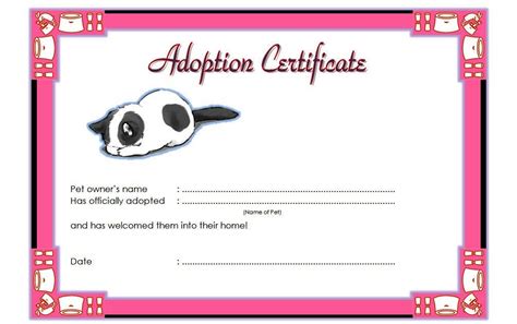 cat adoption certificate  printable