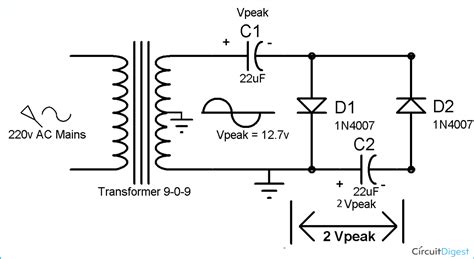 voltage multiplier circuits voltage doubler voltage tripler voltage quadruple circuit diagrams
