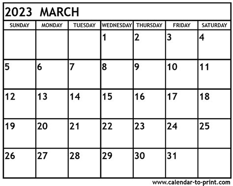 march  calendar printable
